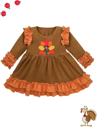 Vista 2 de Vestido de tutú de pavo para niña + pantalones de impresión + diadema de 3 piezas