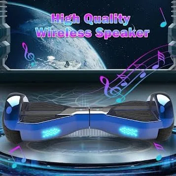 Vista 2 de Starship - Aeropatineta eléctrica con altavoz Bluetooth, color cromado, autoequilibrante, diseño de ciencia ficción y ruedas LED de 6.5 pulgadas