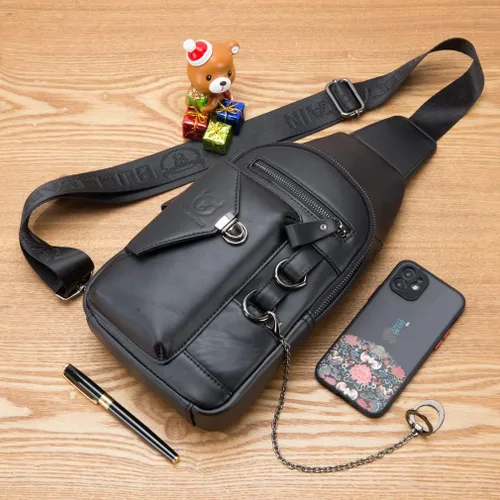 Vista 9 de KPYWZER Mochila de cuero vintage para hombre cruzada hombro pecho mochila de día