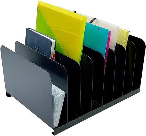 Vista 7 de Huron Carpeta organizadora de archivos de escritorio vertical con 6 ranuras, acero de grado comercial negro