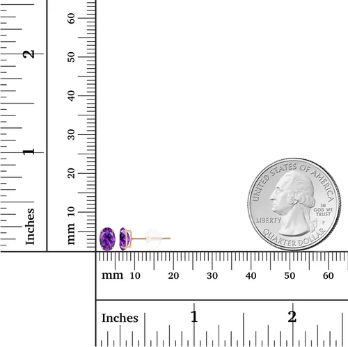 Vista 4 de Aretes ovalados de plata de ley 925 maciza chapados en oro de 0.236 x 0.157 pulgadas con piedra natal genuina para mujer Aretes de tuerca Amatista
