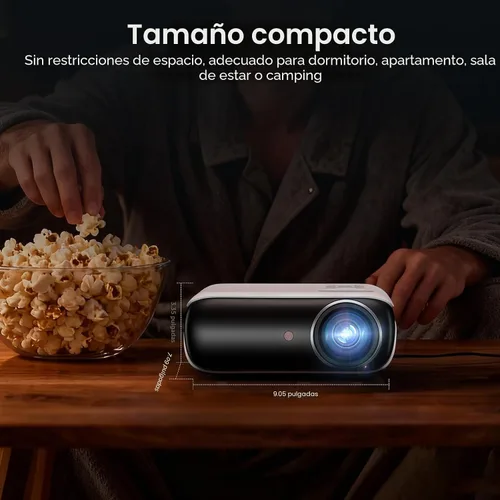 Vista 3 de HAPPRUN Native - Mini proyector Bluetooth 1080P, proyector de películas portátil Full HD para exteriores con altavoz integrado, compatible