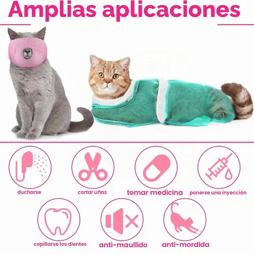 Vista 5 de Bolsa de baño para gatos, 10 piezas, kit de aseo para ducha de gato, verde y rosa