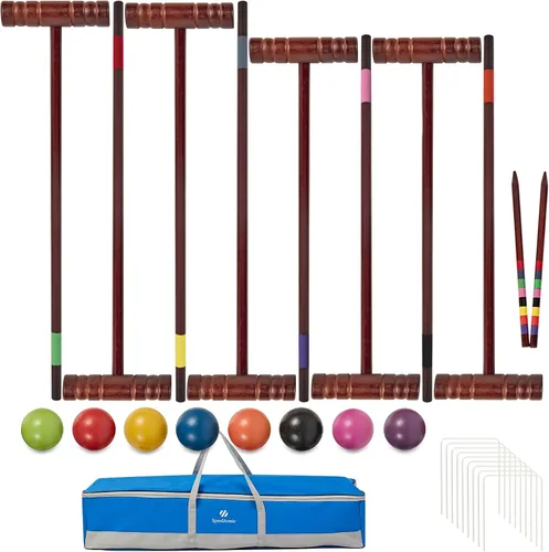 Vista 8 de SpeedArmis Juego de croquet para adultos – Kit de croquetas para 8 jugadores con regulación de 32 pulgadas, mazos de madera de goma