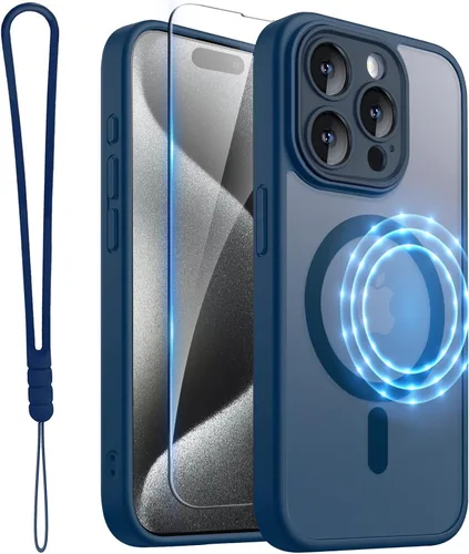 Vista 22 de ROYBENS Funda transparente mate para iPhone 12 Pro-Max compatible con Magsafe, protección completa de lente de cámara, protector de pantalla, correa