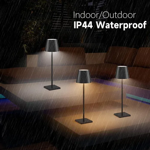 Vista 4 de Lámpara de mesa recargable inalámbrica para interiores y exteriores, con control táctil LED regulable, lámpara de mesa inalámbrica USB C, funciona
