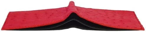 Vista 2 de Cartera de Piel Avestruz, Bifold, Cartera Original Avestruz piel Genuina, Rojo