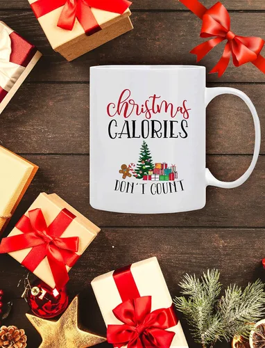 Vista 5 de BLUE RIBBON Taza de café navideña, '' Las calorías de Navidad no cuentan'', en caja decorativa, 11 onzas