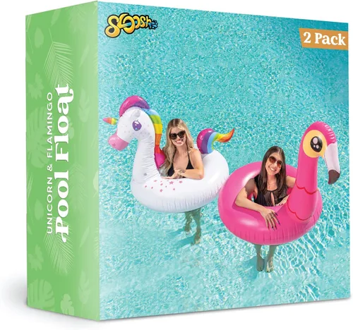 Vista 8 de JOYIN Paquete de 2 flotadores inflables de flamenco y unicornio para piscina, juguetes para decoración de fiesta, vacaciones de verano, lago, playa