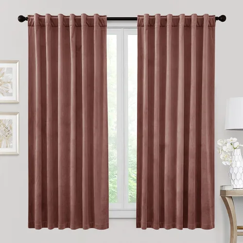 Vista 85 de RYB HOME Cortinas 100% opacas de terciopelo blanco para dormitorio, pestaña trasera y bolsillo para barra, aislamiento térmico, cortinas