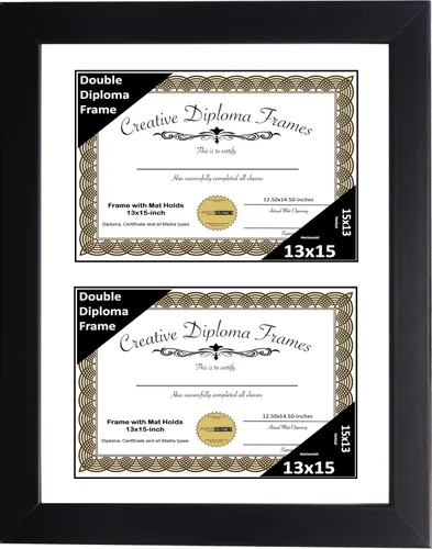 Vista 45 de Creative Picture Frames Marco de diploma doble clásico negro de 6 x 8 pulgadas con vidrio negro y colgador de pared instalado