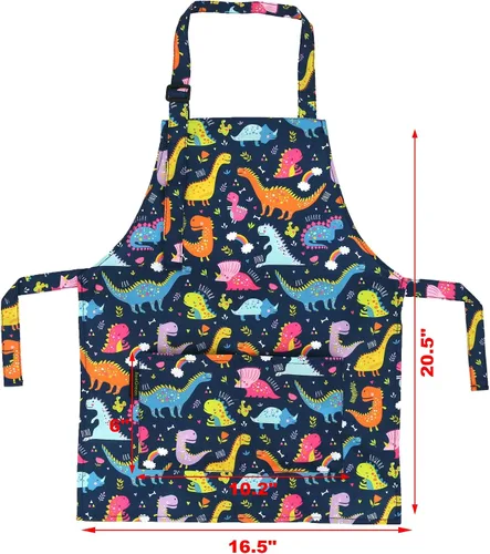 Vista 2 de Delantales de Cocina para Niños BeeGreen con Correa Ajustable Delantales de Cocina con Bolsillo Delantero para Niños Pequeños Pintura Hornear Artista
