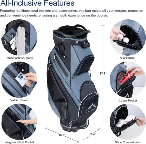Vista 3 de UNIHIMAL Bolsa de carrito de golf de 14 vías con divisor organizador y cubierta para lluvia Full-Length Dividers, Rain Cover Included, Easy-Carry