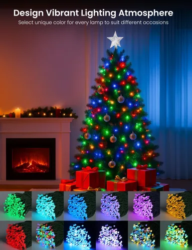 Vista 6 de Cadena de luces inteligentes RGB+IC con 200 LED, luces de Navidad para interiores que cambian de color, control por APP y control remoto, 84