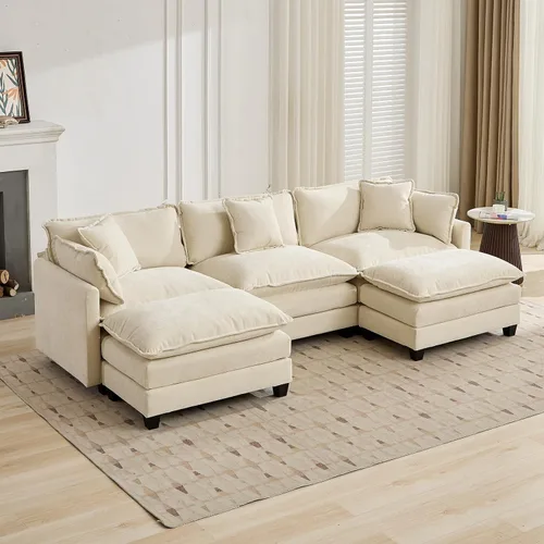 Vista 85 de Sofá seccional modular verde de 111.5", sofás seccionales grandes de 3 plazas para sala de estar, sofá nube oversized de tela chenille con otomana