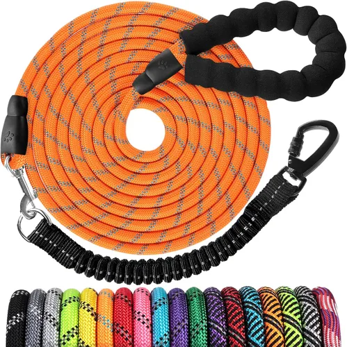Vista 28 de Correa de perro de cuerda de 3 pies: correa resistente con gancho giratorio bloqueable, hilos reflectantes, bungee y asa acolchada - Correa