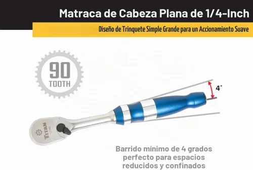 Vista 3 de Titan 12160 Trinquete de cabeza plana de 90 dientes de 1/4 pulgadas x 6 pulgadas