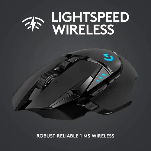 Vista 2 de Logitech G Mouse inalámbrico para juegos 502 Lightspeed con sensor HERO 16K, compatible con PowerPlay, pesas sintonizables y RGB Lightsync - Negro