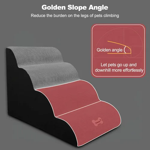 Vista 2 de Escaleras para perros, 4 escalones antideslizantes para mascotas, escalones para perros para sofá cama alta con funda lavable, rampas de esponja