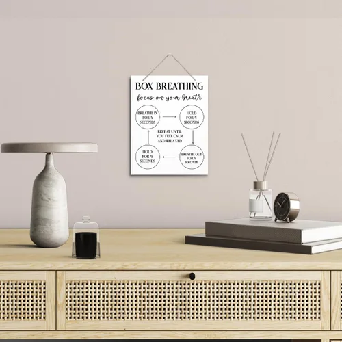 Vista 6 de Cartel de respiración de caja, letrero de enfoque en tu respiración, decoraciones de terapia, decoración de placas de madera colgantes, decoración