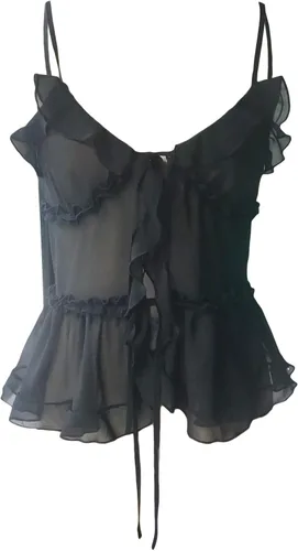 Vista 8 de Fanvereka Camisolas de malla negra con cuello en V transparente para mujer, con tirantes delgados, para verano, con tirantes delgados