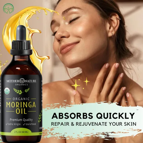 Vista 3 de Aceite de moringa orgánico certificado por USDA, 100% puro, prensado en frío y sin refinar sin gluten (2 onzas), hidratante natural para piel, cara