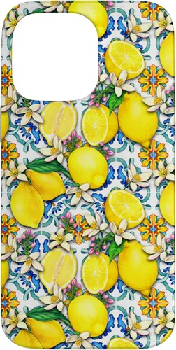 Vista 21 de Citrus Fruit Lemons Blue Tile Gardencore Farmcore Pattern Case for iPhone 17