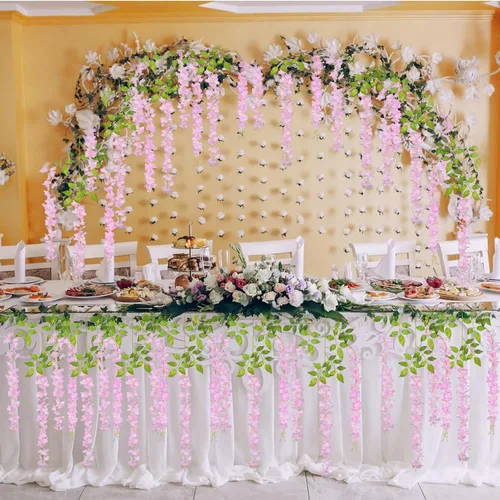 Vista 8 de Paquete de 5 guirnaldas de flores colgantes de glicina rosa, enredaderas de flores artificiales de 3.77 pies, glicinia falsa, guirnalda colgante