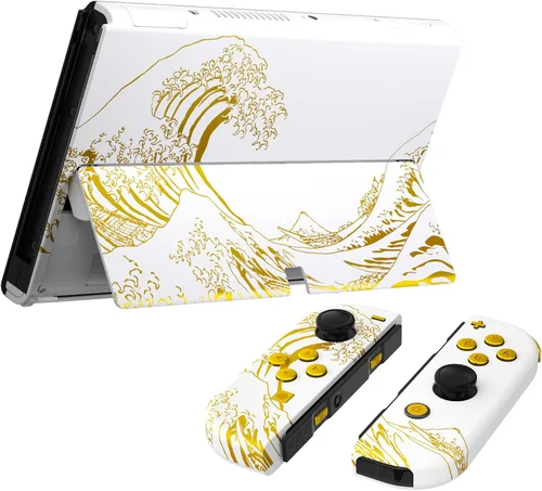 Vista 7 de eXtremeRate Juego completo de carcasa para Nintendo Switch OLED, placa trasera de consola y soporte, NS Joycon carcasa de mano con botones
