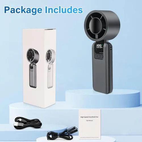 Vista 7 de Ventilador turbo portátil 4 en 1, 15000 RPM/180° plegado/5000 mAh/20 horas, ventilador de mano recargable con tecnología Air Turbo, pantalla LED