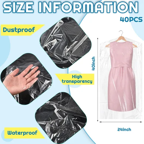 Vista 2 de Patelai - 40 bolsas de ropa para colgar, fundas de plástico transparente