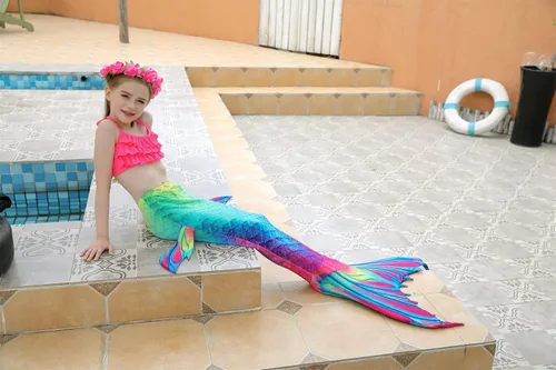 Vista 2 de DNFUN Colas de sirena para nadar para niñas, bikini de princesa, cola de sirena, traje de baño para niñas