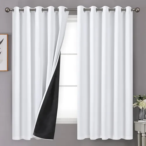 Vista 94 de YoungsTex - Cortinas 100% opacas para dormitorio, con aislamiento térmico y ojales, cortinas oscuras negras con capa pesada para ventana de sala