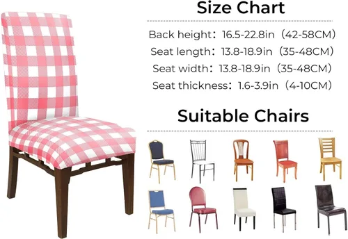 Vista 2 de Whaline Fundas para sillas a cuadros de búfalo, fundas para sillas de color rosa y blanco, protector de asiento elástico extraíble para el día