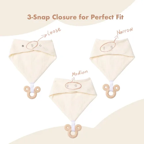 Vista 6 de Baberos de dentición para bebé, paquete de 6 con mordedor acoplable, 100% algodón orgánico, baberos súper absorbentes y suaves 6-Pack Muslin Baby