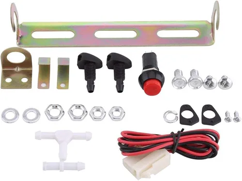 Vista 9 de Aramox Bomba de lavado de parabrisas, kit universal de bolsa de bomba de limpiaparabrisas de 12 V con interruptor de botón de chorro para autos