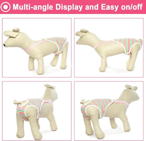 Vista 4 de QBLEEV Pañales para perras, bragas sanitarias lavables con tirantes ajustables, bragas reutilizables para perrito, ropa interior para mascotas, Raya