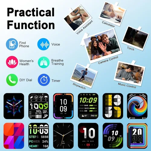 Vista 6 de Reloj inteligente con pantalla táctil HD de 1.91 pulgadas, rastreador de actividad física con llamadas Bluetooth, reloj de fitness con monitor