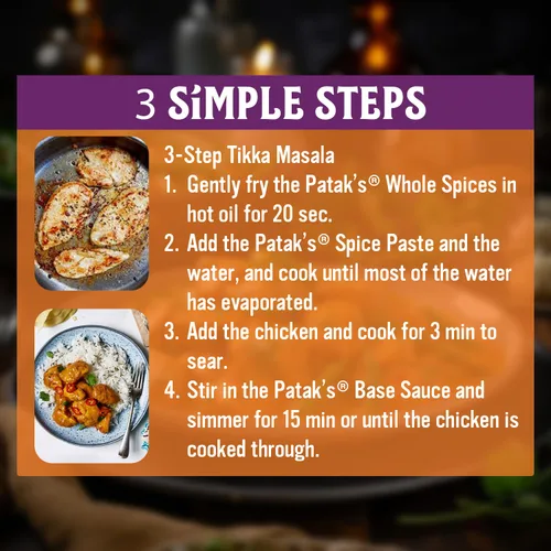 Vista 5 de Kit de salsa de curry en 3 pasos de Patak’s Paquete de variedad (2 Tikka Masala, 1 Butter Chicken) - Kit de comida vegetariana para cocinar