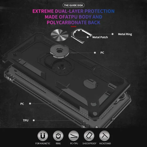 Vista 3 de Samsung A21 - Funda para teléfono Galaxy A21 con protector de pantalla, funda protectora de grado militar con anillo para Samsung Galaxy A21 (negro)
