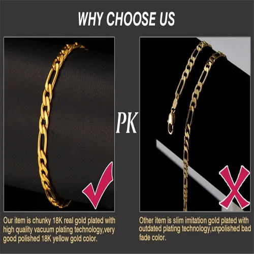 Vista 6 de U7 Figaro Bracelet, Stainless Steel Figaro Chain Bracelet, Rope Chain Bracelet Stainless Steel 18K Gold Plated Wrist Chain for Men Women