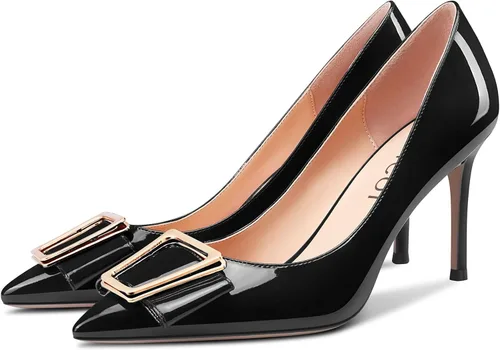 Vista 4 de Aachcol Zapatos de tacón alto con tacón alto para mujer, zapatos de vestir con punta puntiaguda, para oficina, fiesta, boda, patente de 3 pulgadas