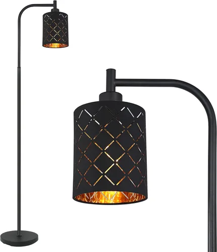 Vista 9 de Lámpara de pie industrial gótica con pantalla cortada láser estrellada, lámpara de pie de metal negro de 67 pulgadas con bombilla LED de 6 W