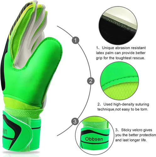 Vista 3 de Guantes de portero de fútbol para niños, jóvenes y adultos, guantes de portero de fútbol de agarre fuerte con protección para los dedos