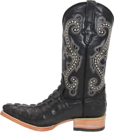 Vista 5 de Western Shops - Botas vaqueras de cuero con estampado de cocodrilo para hombre, punta corta