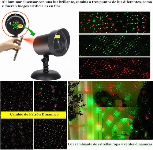 Vista 4 de Luces de proyector láser al aire libre para Navidad, proyector de luces láser de Navidad con movimiento, espectáculo de estrellas rojas y verdes