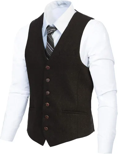 Vista 116 de Gioberti Chaleco de tweed formal de 6 botones para hombres