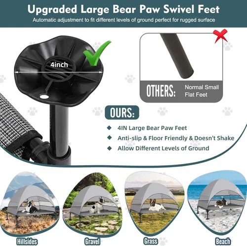 Vista 2 de Cama elevada mejorada para perros con toldo, cama elevada portátil para perros al aire libre con pies antideslizantes estables, cama para mascotas