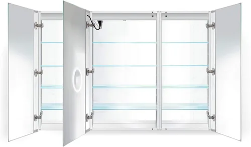 Vista 13 de Krugg Botiquín LED de 36 x 36 pulgadas Armario de espejo empotrado o de montaje en superficie con atenuador y desempañador + 3 espejos