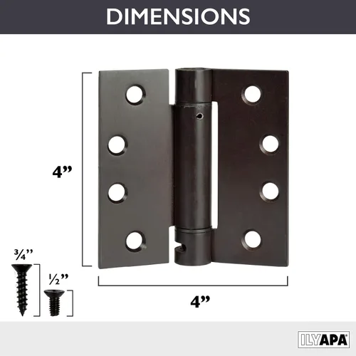 Vista 2 de Ilyapa Bisagras de puerta de cierre automático, paquete de 2, bisagra de resorte de mortaja de bronce aceitado, 4 x 4 pulgadas para puertas